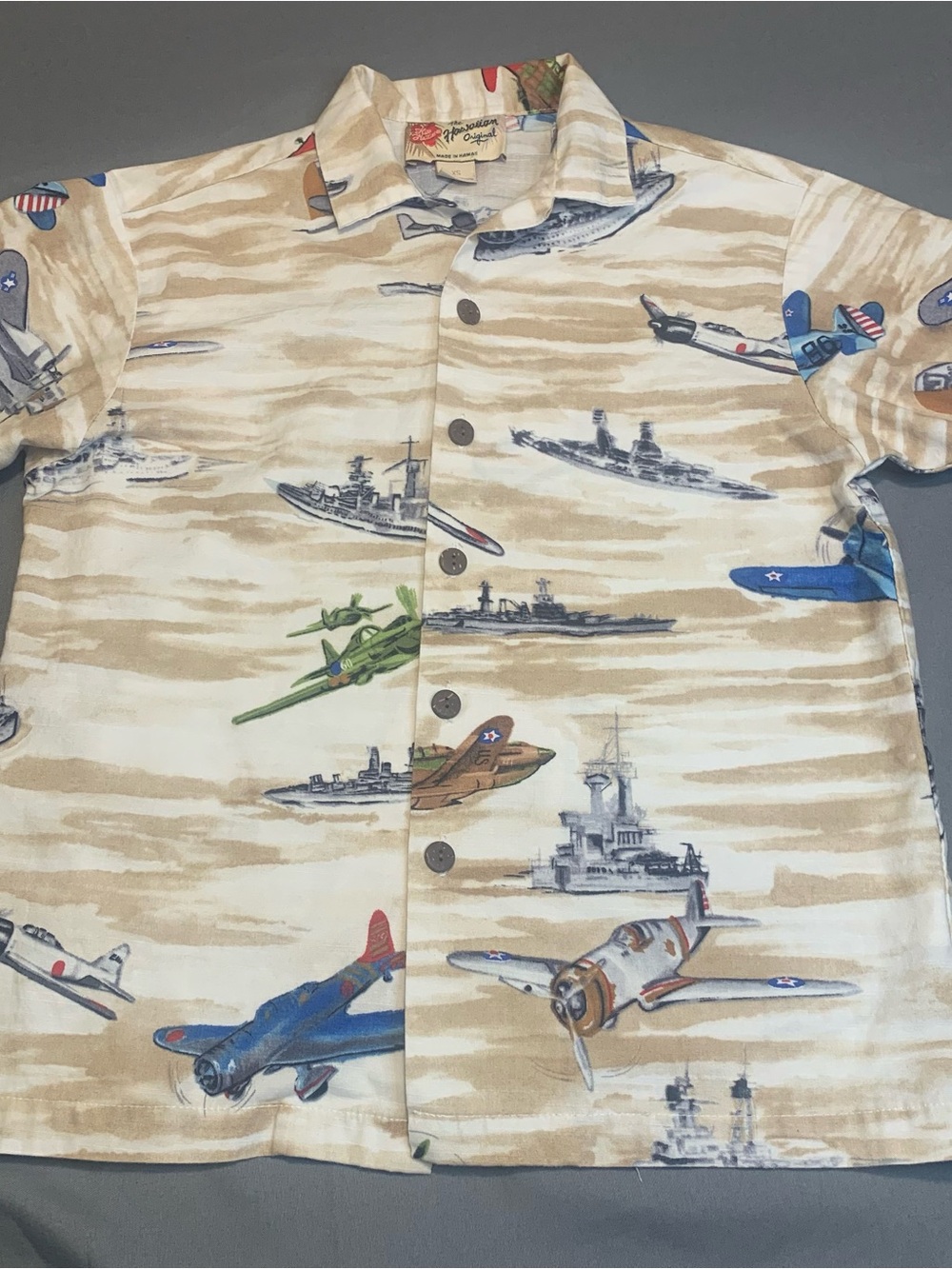 Vintage Hilo Hattie Pearl Harbor Memorial Hawaiian Shirt Boys Short Sleeve XS